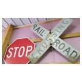 Metal Stop Sign & Railroad Crossing Sign