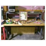 Metal Frame Wood Top Work Bench w Contents