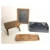 4 Vtg Mini Wood Items - Chalk Board, Bench +