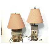 Pair of Miniature Real Log Cabin Lamps