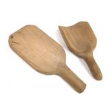 2 Hand Carved Wood Paddle & Scoop