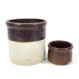 2 Stoneware Crocks Brown / Brown & White