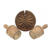 3 Round Wood Butter Presses, Molds Geometric +