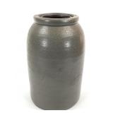 Stoneware Jar Red Clay w Gray Green Glaze 10.5" H