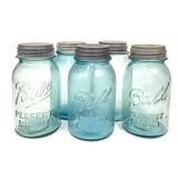 5 Vtg Lidded Ball Mason Jars