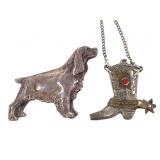 10k Sterling Necklace & Spaniel Brooch 14g TW