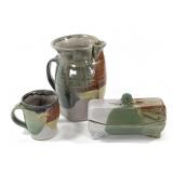 3 Pcs Studio Pottery Walt Schmidt Pitcher, Butter+