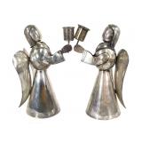 Pair White Metal Angel Candle Holders Mexico