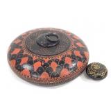 Carved & Painted Wood Round Lidded Box + Mini Pt