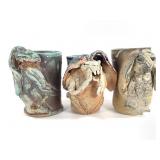 3 Peggy Albers Hand Built Pottery Rabbit Mugs