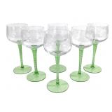 6 Green Stemmed Dessert Glasses Mid-Century