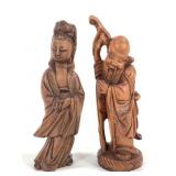 2 Miniature Chinese Carved Wood Immortals