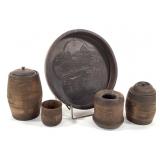 5 Pc Carved Hardwood Smoking Set Tray, Containers