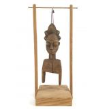 African Carved Wood Heddle Pulley & Stand