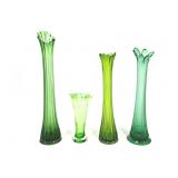 4 Green Swung & Other Vases