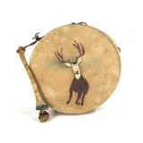 Stretched Hide Hand Drum w Bone Beater