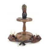 Wood Pipe Stand w Carved NA Head, 2 Pipes