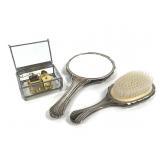 Silver Clamshell Mirror & Brush Set + Music Box