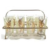 Set 8 Colony Tropic Lemon Glasses w Caddy