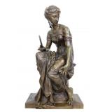 Neoclassical Bronze Woman w Mirror Dumaige 15" H