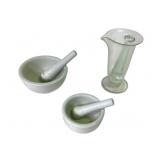 2 Ceramic Mortar & Pestle, Glass Pestle & Beaker