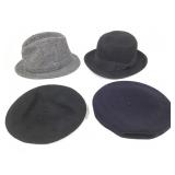 4 Vtg Wool Berets & Fedoras