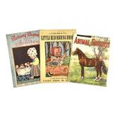 3 Linen Picture Bks c. 1940s Animals, Rhymes +