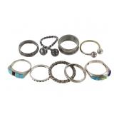 9 Sterling Rings Sz 6.5 to 8.5 23g TW