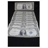 Lot of 10 $1 Silver Certificate Bank Notes