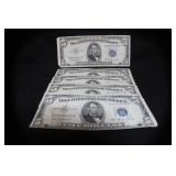 Lot of 5 $5 Silver Certificate Bank Notes