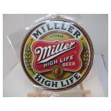 MILLER HIGH LIFE BEER ROUND TIN SIGN - NEW