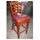 10X, HI-TOP WOOD BAR STOOLS W/ MAROON SEATS