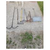 Shovels, Rakes, Pry Bar, Fish Spear & Plant Holder