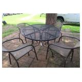 42in. Patio Table w/4 Chairs,One Leg on Table Bent