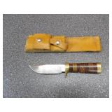 Brass & Wood Handled Knife 4in. Blade w/Sheath