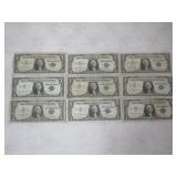 9-1957 Series A-B Silver Certificates 9 Total