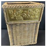 Wicker Brass Accented Wastebasket