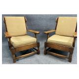 Pair Vintage Oak Arm Chairs