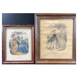 2pc Antique French Fashion Prints