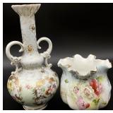 2pc Hand Painted Floral Porcelain Vases