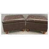 Pair Button Tufted Storage Ottomans