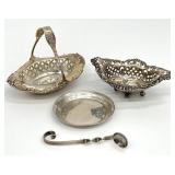 Sterling Silver Pierced Salt Cellars & Small Dish