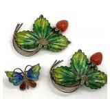 3pc Italian 800 Silver Enamel Brooches