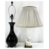 2pc Table Lamps, Ceramic Birds & Modern Black