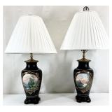 2 French Style Hand Painted Vase Lamps