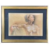 Original Nude Charcoal Pastel Drawing, Signed