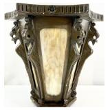 Slag Glass Figural Carved Wood Lamp Shade