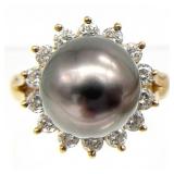 18 KT Gold Pearl and Diamond Ring