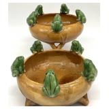 2 Chinese Majolica Frog Planters