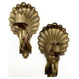 Pair Brass Shell Wall Sconces